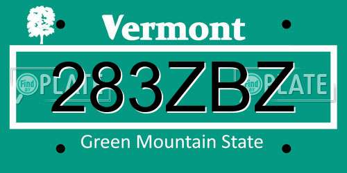 283ZBZ Vermont License Plate