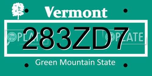 283ZD7 Vermont License Plate