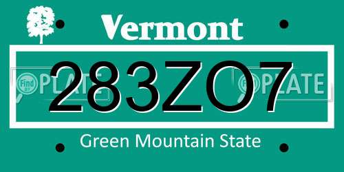 283ZO7 Vermont License Plate