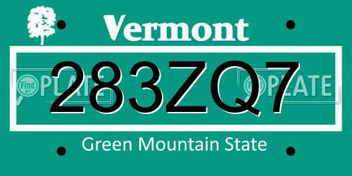 283ZQ7 Vermont License Plate