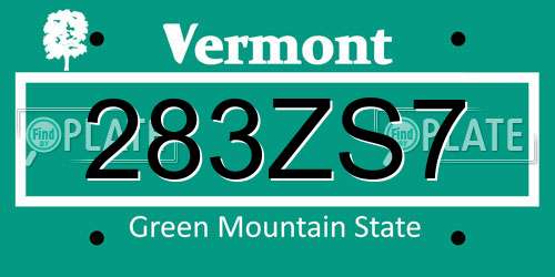 283ZS7 Vermont License Plate