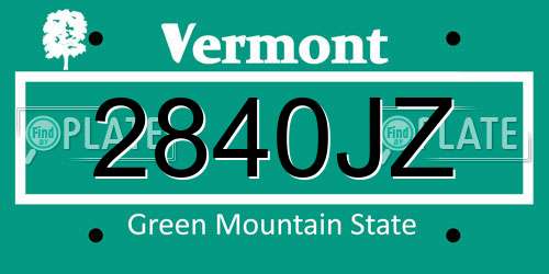 2840JZ Vermont License Plate