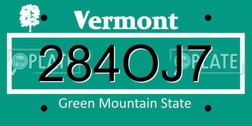 284OJ7 Vermont License Plate