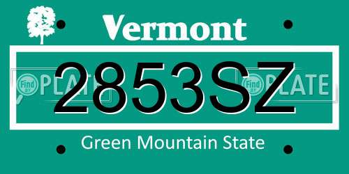 2853SZ Vermont License Plate