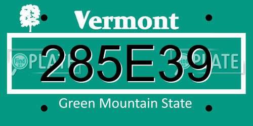 285E39 Vermont License Plate