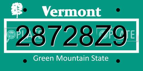 28728Z9 Vermont License Plate