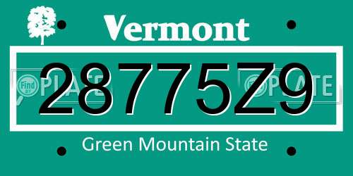 28775Z9 Vermont License Plate