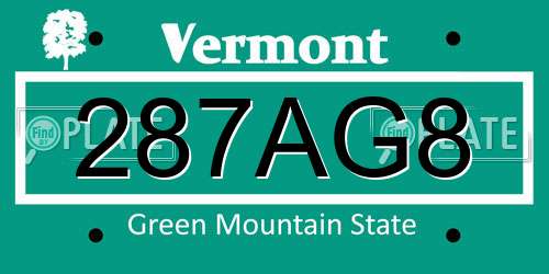 287AG8 Vermont License Plate