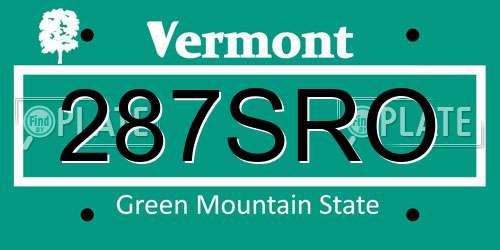 287SRO Vermont License Plate