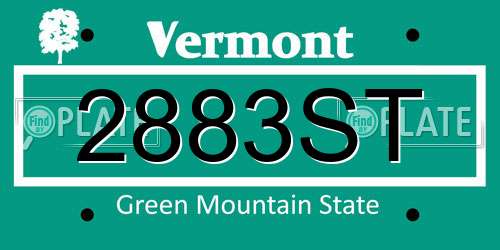 2883ST Vermont License Plate