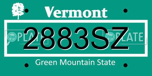 2883SZ Vermont License Plate
