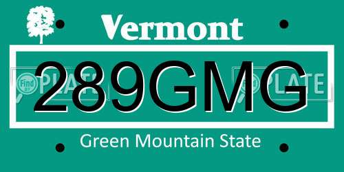 289GMG Vermont License Plate