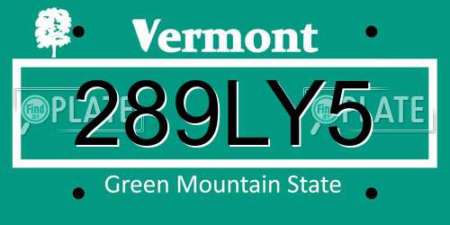 289LY5 Vermont License Plate