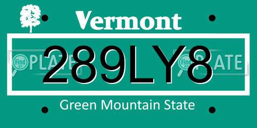 289LY8 Vermont License Plate
