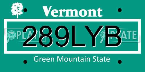 289LYB Vermont License Plate