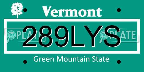 289LYS Vermont License Plate