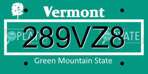 289VZ8 Vermont License Plate