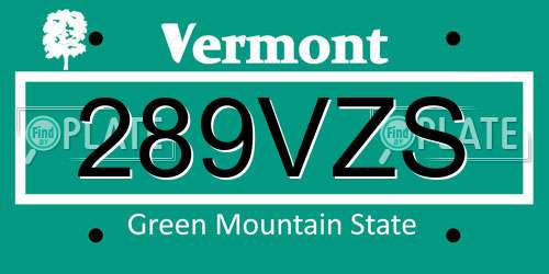 289VZS Vermont License Plate