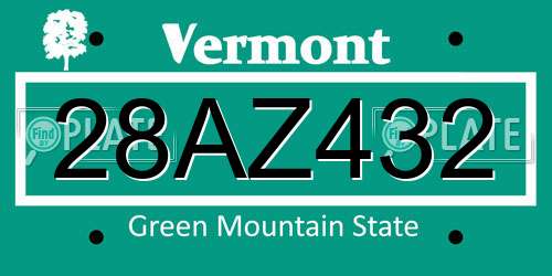 28AZ432 Vermont License Plate