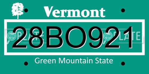 28BO921 Vermont License Plate