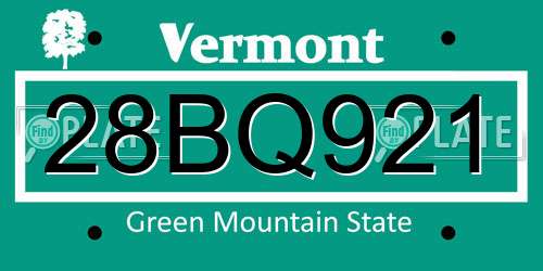 28BQ921 Vermont License Plate