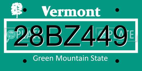 28BZ449 Vermont License Plate