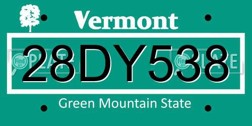 28DY538 Vermont License Plate