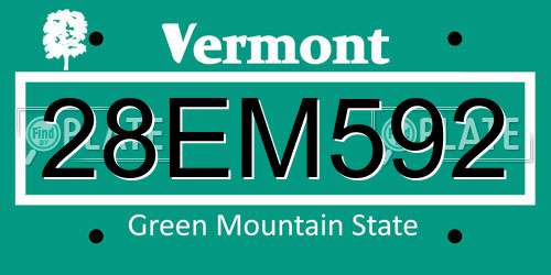 28EM592 Vermont License Plate