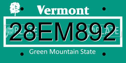 28EM892 Vermont License Plate