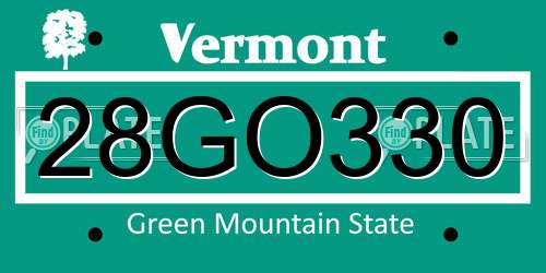 28GO330 Vermont License Plate