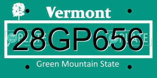 28GP656 Vermont License Plate