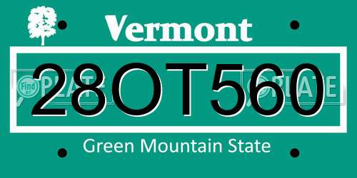 28OT560 Vermont License Plate
