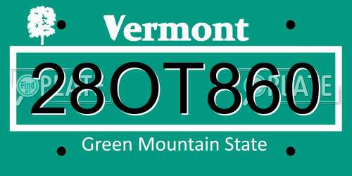 28OT860 Vermont License Plate