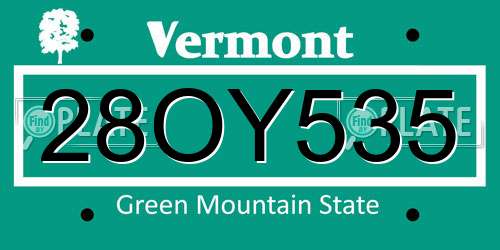 28OY535 Vermont License Plate