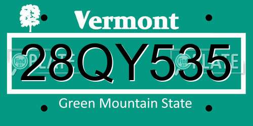 28QY535 Vermont License Plate