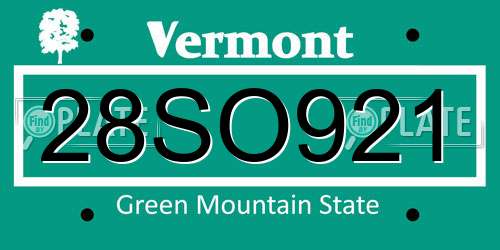 28SO921 Vermont License Plate