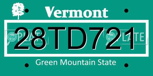 28TD721 Vermont License Plate