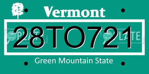 28TO721 Vermont License Plate