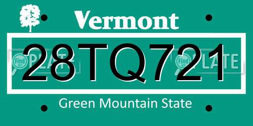 28TQ721 Vermont License Plate