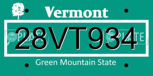 28VT934 Vermont License Plate
