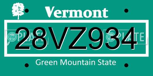 28VZ934 Vermont License Plate