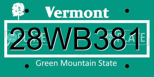 28WB381 Vermont License Plate