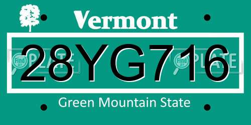 28YG716 Vermont License Plate