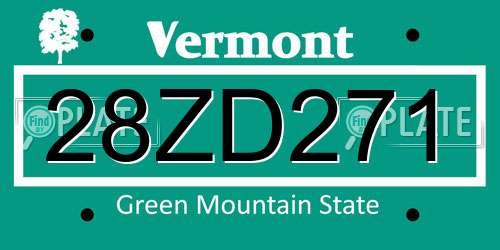 28ZD271 Vermont License Plate