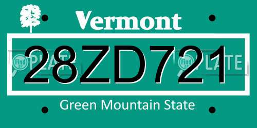 28ZD721 Vermont License Plate