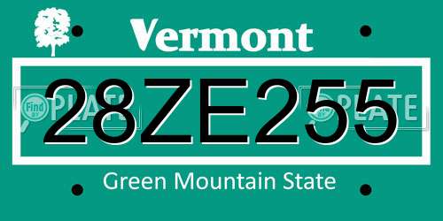 28ZE255 Vermont License Plate
