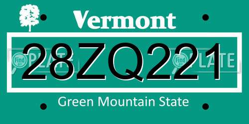 28ZQ221 Vermont License Plate
