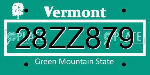 28ZZ879 Vermont License Plate