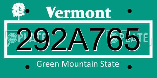 292A765 Vermont License Plate