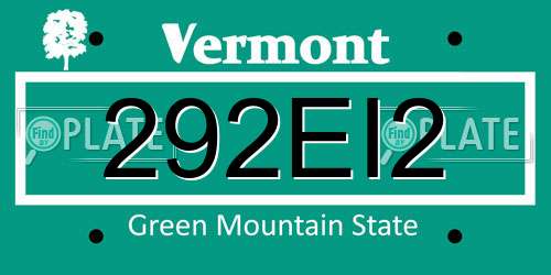 292EI2 Vermont License Plate